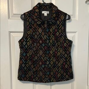 Christopher & Banks Black Multicolor Geometric zipper vest size M